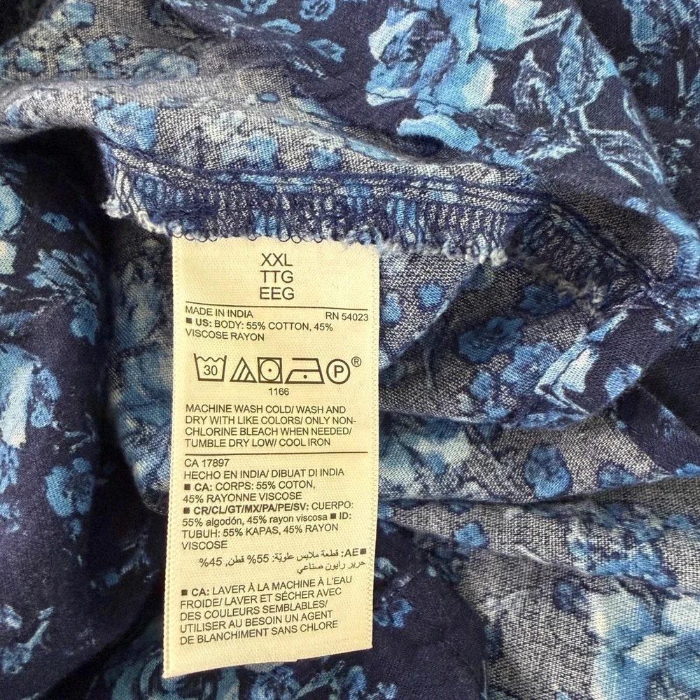 Old Navy Blouse Women XXL Blue Floral Square Neck Smocked Back Puff Sleeve